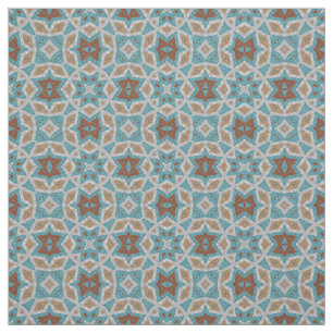 Tissu Grey Orange Brown Turquoise Ethnic Motif Art