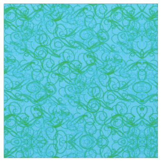Tissu Gribouillis et remous verts et bleus