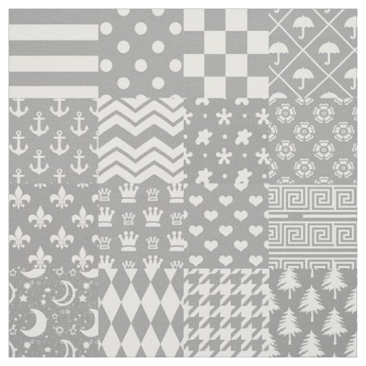 Tissu Gris Blanc Mixte Motif Patchwork Design (Échantillon)
