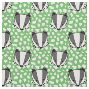 Tissu Gris blanc vert - Motif blaireau