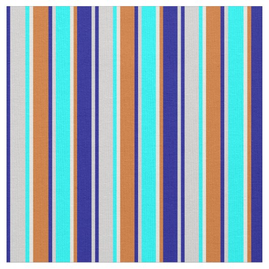 Tissu Gris, Bleu foncé, Chocolat, Lignes Beige & Cyan (Fermer)