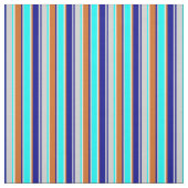 Tissu Gris, Bleu foncé, Chocolat, Lignes Beige & Cyan (Échantillon)