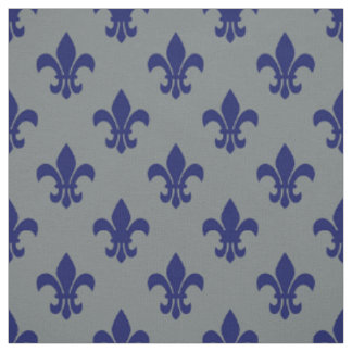 Tissu Gris De Charbon, Bleu Marine Fleur De Lis Motif Sz