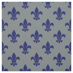 Tissu Gris de charbon de bois, Navy Blue Fleur De Lis Mo