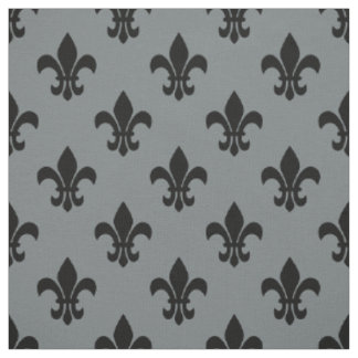 Tissu Gris De Charbon, Fleur De Lis Noir Motif Sz6
