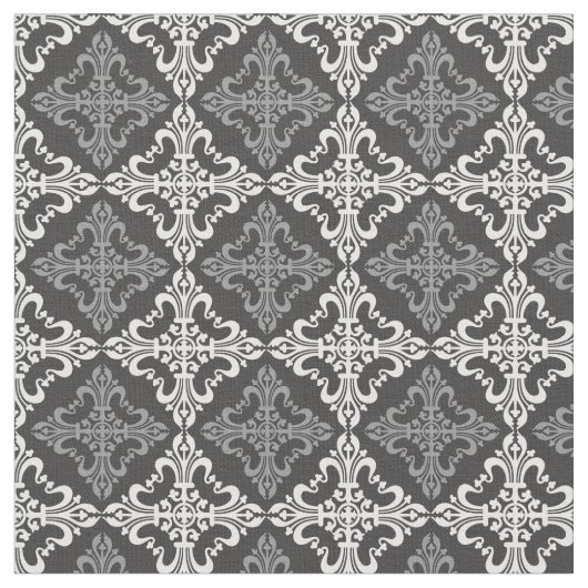 Tissu Gris élégant et White Fleur De Lis Pattern (Fermer)