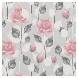 Tissu Gris et rose. Motif floral