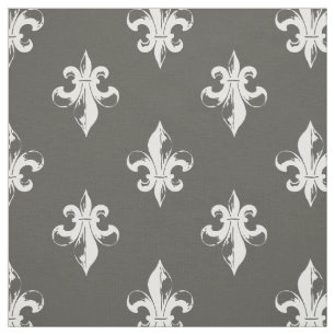 Tissu Gris-foncé et White Fleur De Lis Pattern
