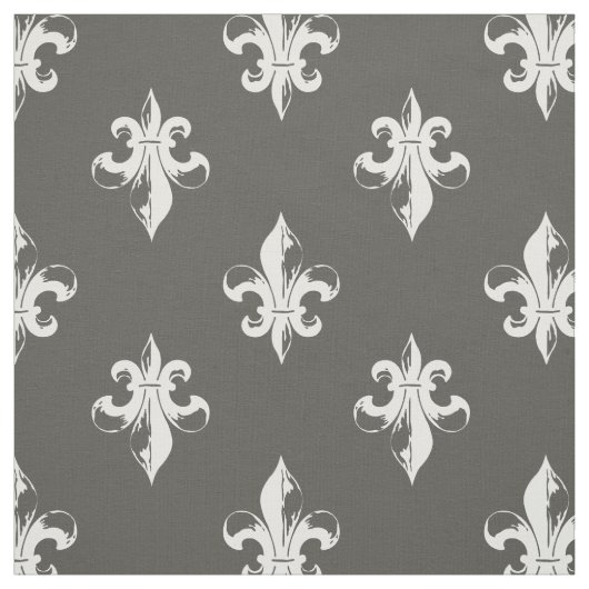 Tissu Gris-foncé et White Fleur De Lis Pattern (Échantillon)
