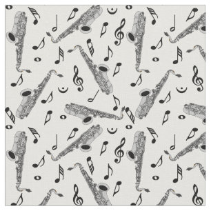 Tissu Gris saxophone musique note Motif