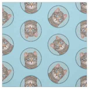 Tissu Gris Tabby Chat Portrait Peinture Cute Art Origina
