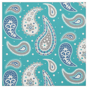 Tissu Gris turquoise de bleu marine de motif de Paisley