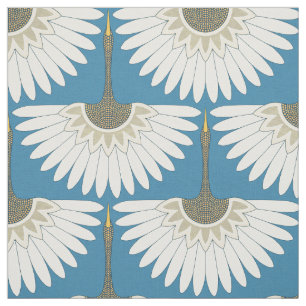 Tissu grues art déco bleu