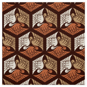 Tissu Grues japonaises, Tan, rouille et brun chocolat