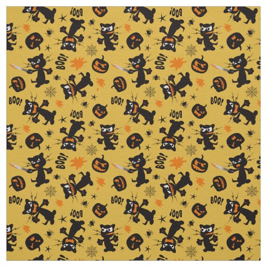 Tissu Grumpy Black Halloween Chats et Citrouilles Éffray (Échantillon)