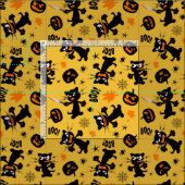 Tissu Grumpy Black Halloween Chats et Citrouilles Éffray (Carreau)