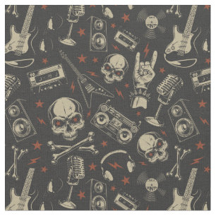 Tissu Grunge musique crâne croisé motif