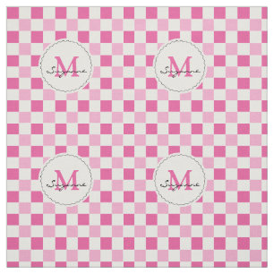 Tissu Guingan Checkered de ton rose blanc