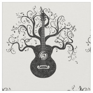 Tissu Guitare arbre de vie et notes musicales