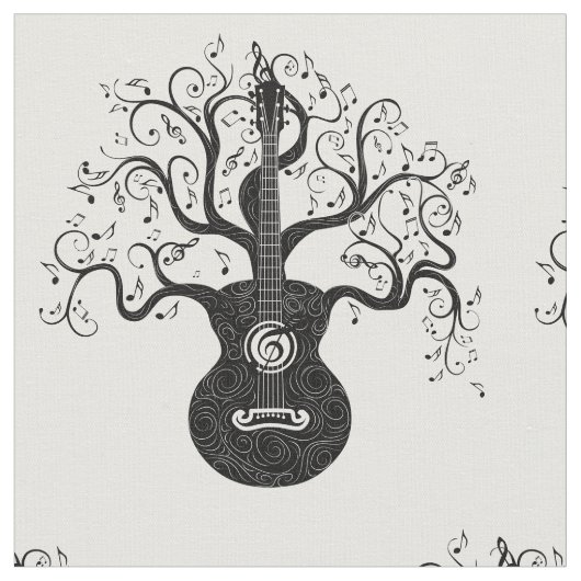 Tissu Guitare arbre de vie et notes musicales (Fermer)