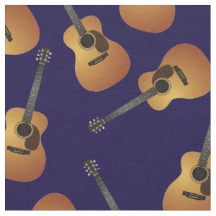 Tissu Guitare Musique Musicien Décor Salle Bleu