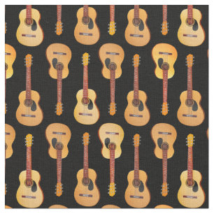 Tissu Guitares acoustiques classiques musicien sur noir