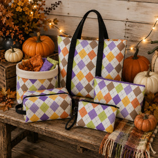 Tissu Halloween Automne Argyle Violet Orange & Vert Citr