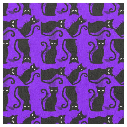 Tissu halloween chat noir sorcière violet (Fermer)