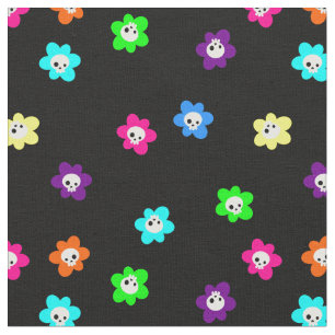 Tissu halloween coloré crâne floral fleurs rétro