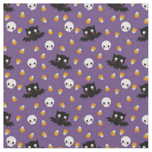 Tissu Halloween - Crânes, chauves-souris et maïs-bonbo