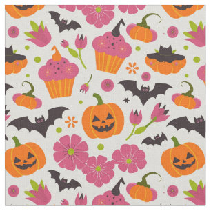 Tissu Halloween festive Cupcakes, Citrouille & chauves