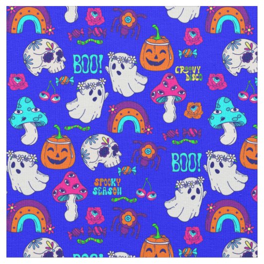 Tissu halloween groovy disco champignons effrayants (Fermer)