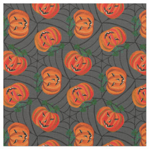 Tissu Halloween Jack o'lantern Cobwebs Motifs Citrouille