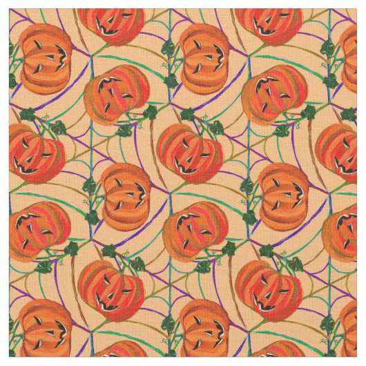 Tissu Halloween Jack o'lantern Cobwebs Motifs Citrouille (Fermer)