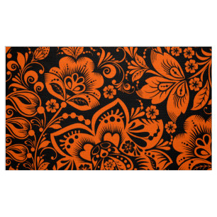 Tissu Halloween Orange Floral Motif Arrière - plan noir