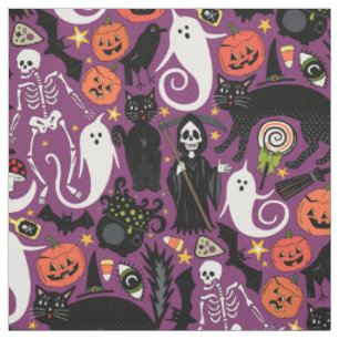 Tissu Halloween rétro violet