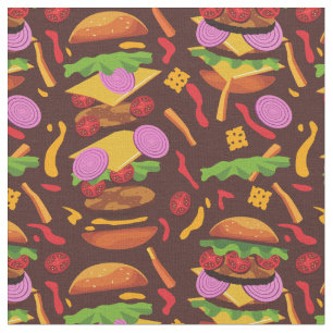 Tissu hamburger cheeseburourg brown