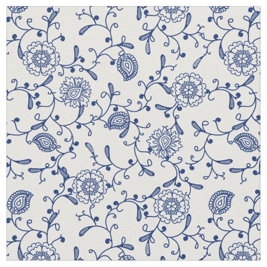 Tissu Hamptons bleu esthétique Blanc floral Motif Boho (Fermer)