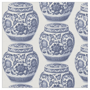 Tissu Hamptons bleu et blanc Ginger Jar Vase Motif