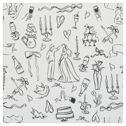 Tissu hand drawn wedding marriage bridal toile (Échantillon)