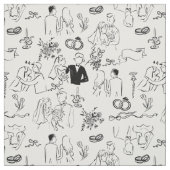 Tissu hand drawn wedding marriage engagement proposal (Échantillon)