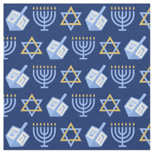 Tissu Hanoukka Blue Menorah Dreidel Motif Chanukah