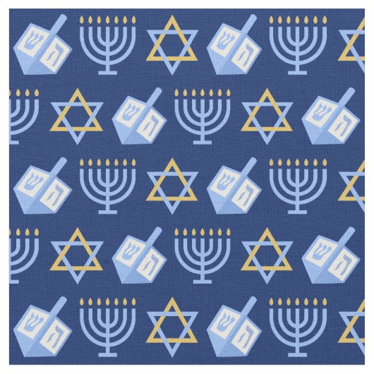Tissu Hanoukka Blue Menorah Dreidel Motif Chanukah (Fermer)