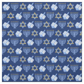 Tissu Hanoukka Blue Menorah Dreidel Motif Chanukah (Échantillon)