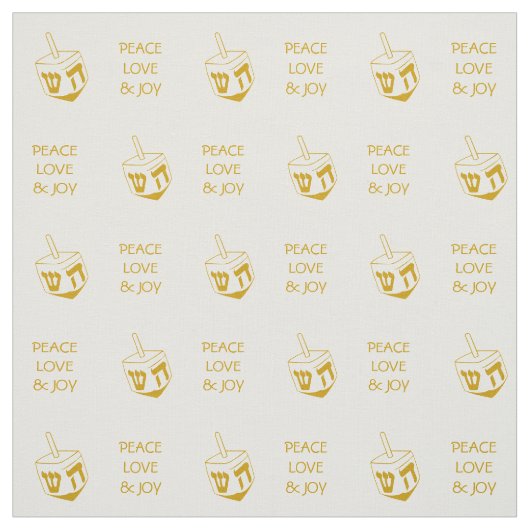 Tissu Hanoukka DREIDEL | GOLD Peace Love Joy (Échantillon)