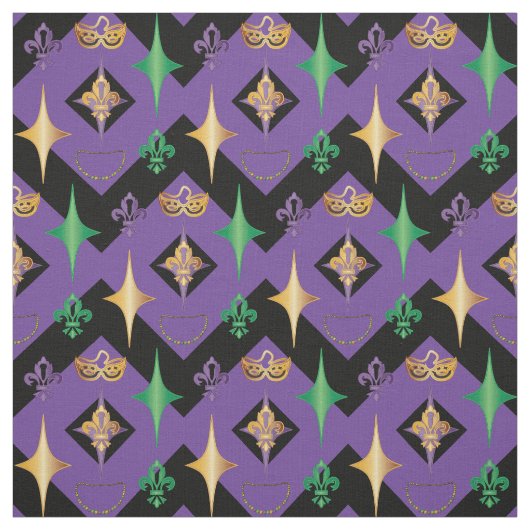 Tissu Harlequins Perles Masque Fleur de Lis Mardi Gras (Échantillon)