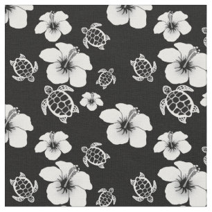 Tissu Hawaïen noir et blanc de Honu de ketmie