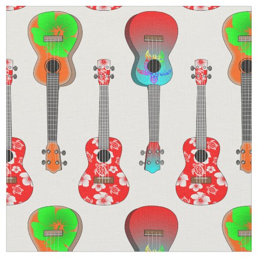 Tissu Hawaii Ukuleles Summer Beach (Fermer)