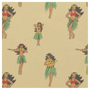 Tissu Hawaiian Hula Dancing Girls Motif Vintage