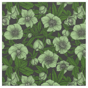 Tissu Hellebores blancs avec feuille